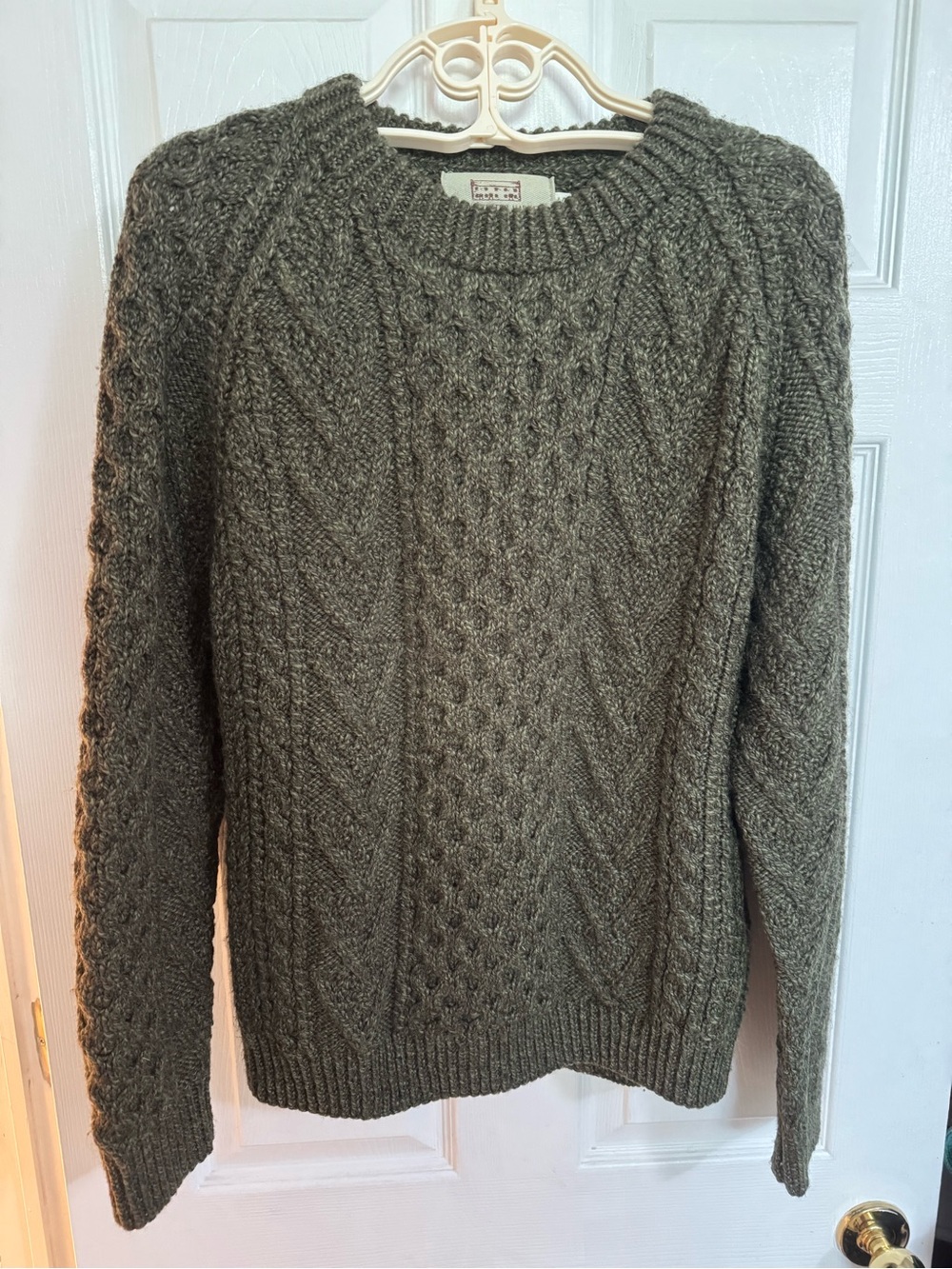 Classic Olive Cable-Knit Crewneck Sweater
